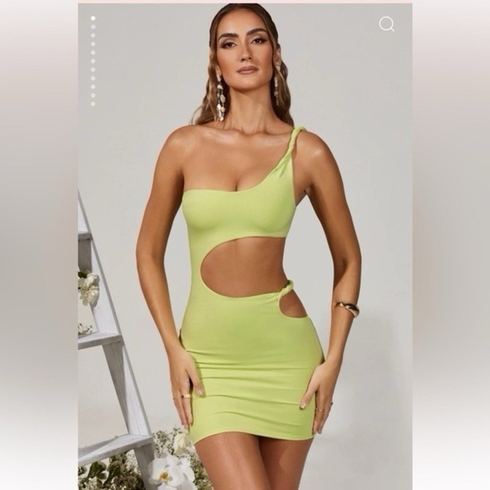 Oh Polly Dress Size 4 Lime Green One Shoulder Cut Out Bodycon Mini Party Rave
